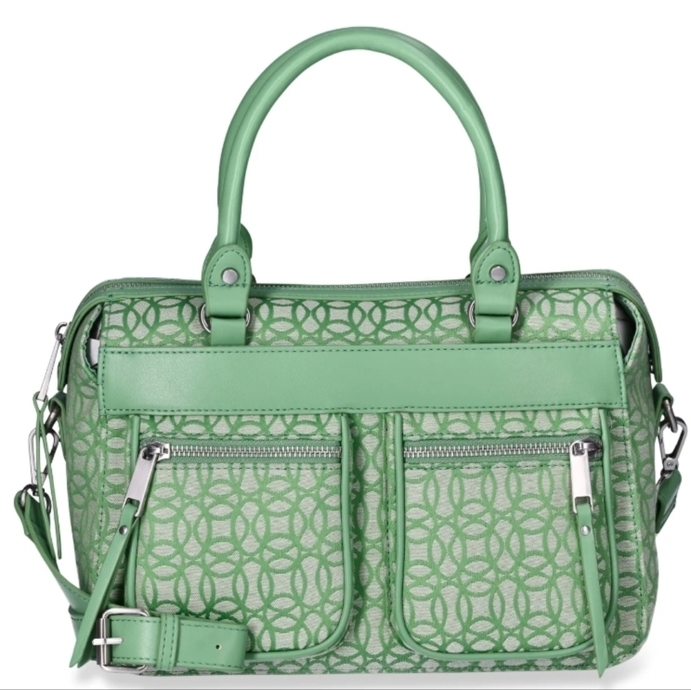 Time and Tru Women's Beckett Satchel Handbag, Green Jacquard